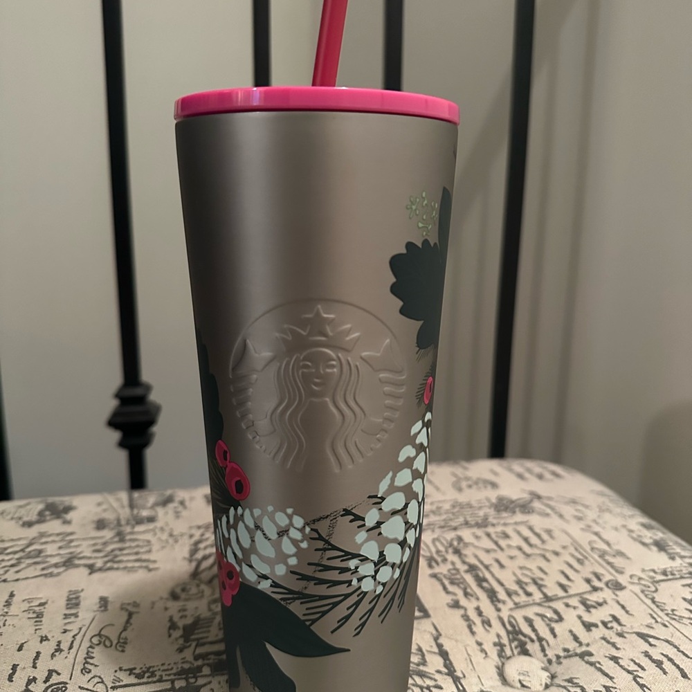 Starbucks Floral Tumbler with Pink Lid